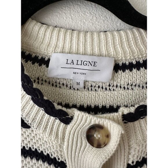 La Linge Women’s M Braid Stripe Cardigan Navy White Classic Nautical Designer - Picture 4 of 9